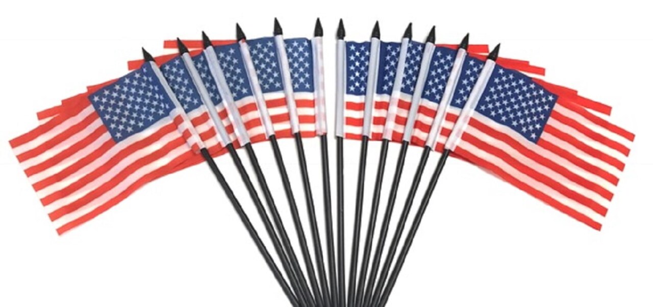Pack of 12 United States Mini Flags – 4"x6" Polyester Desk & Hand Waving Set